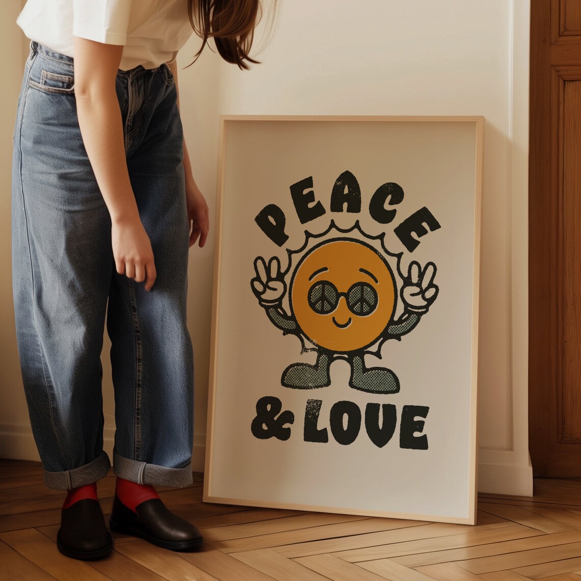 Peace And Love Retro Poster, Trendy Wall Decor