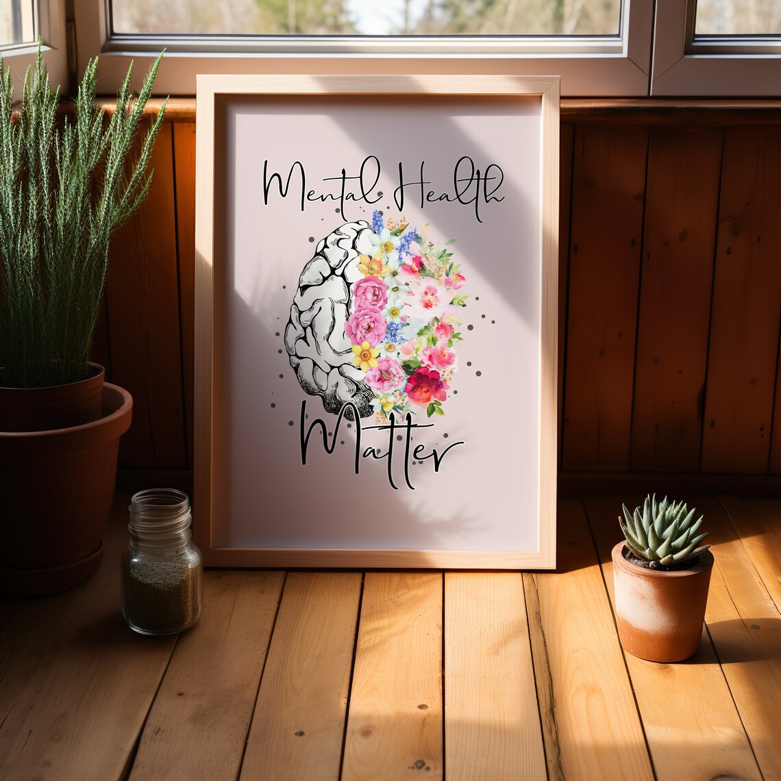 Mental Health Matters Floral Brain Watercolor Therapist Poster - Image 3