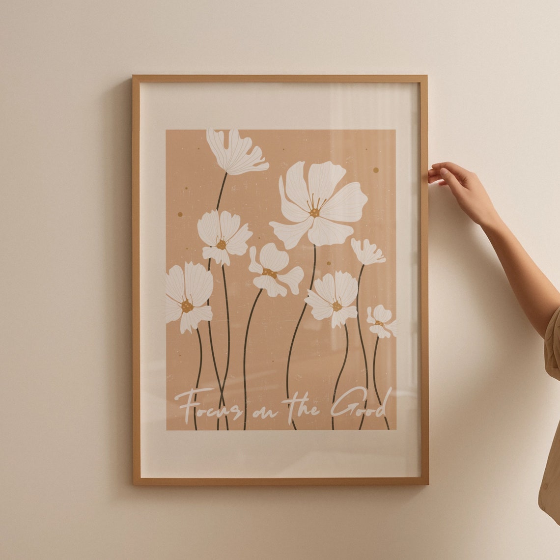 Focus on the Good White Cosmos Floral Script Message Wall Poster