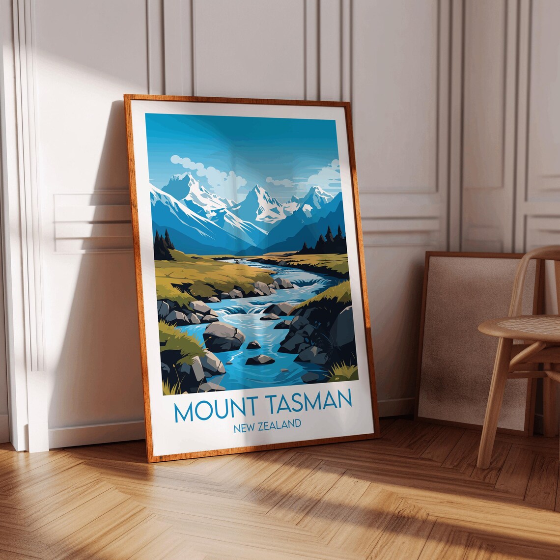 Mount Tasman New Zealand Mountain River Valley Travel Poster - Image 3