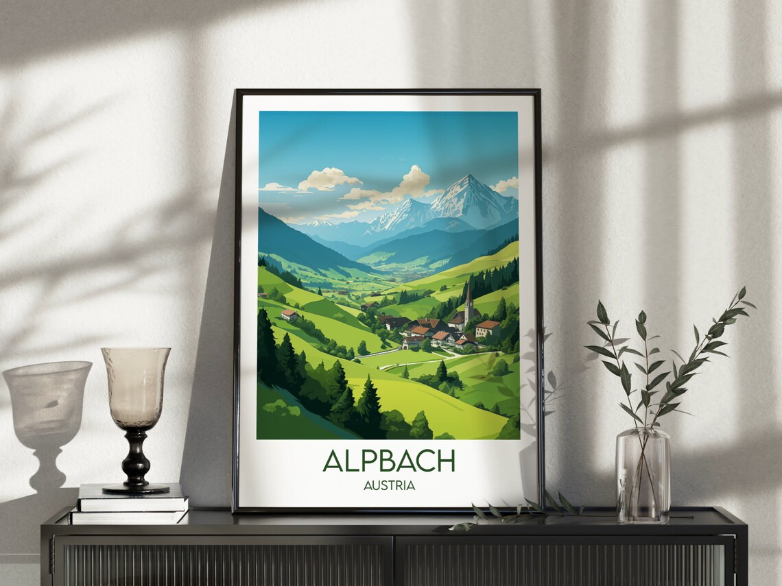 Alpbach Austria Alpine Village Travel Poster Snowy Mountain View Art - Image 5
