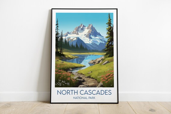 North Cascades National Park Alpine Lake Retro Travel Poster