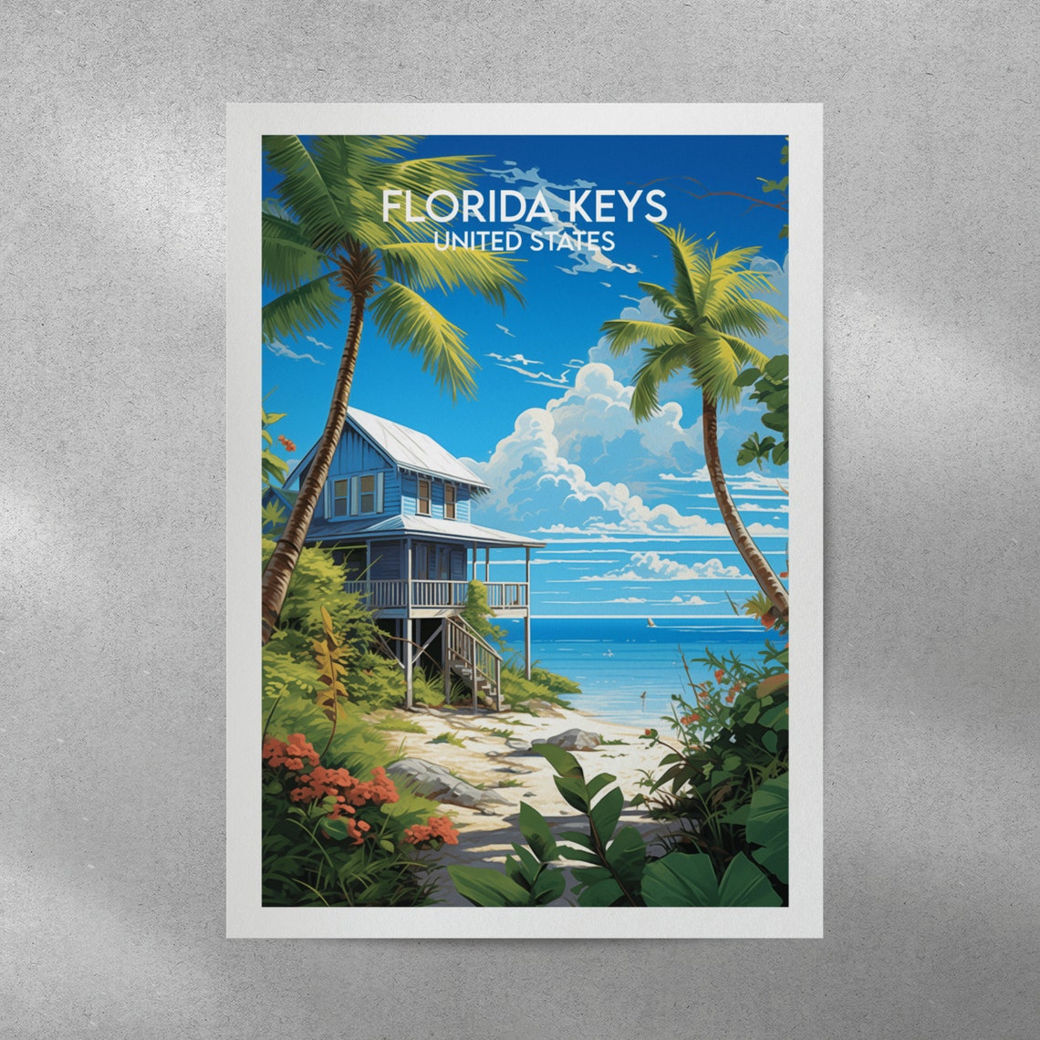 Florida Keys Beach House Palm Trees Coastal Vintage Travel Poster - Image 4