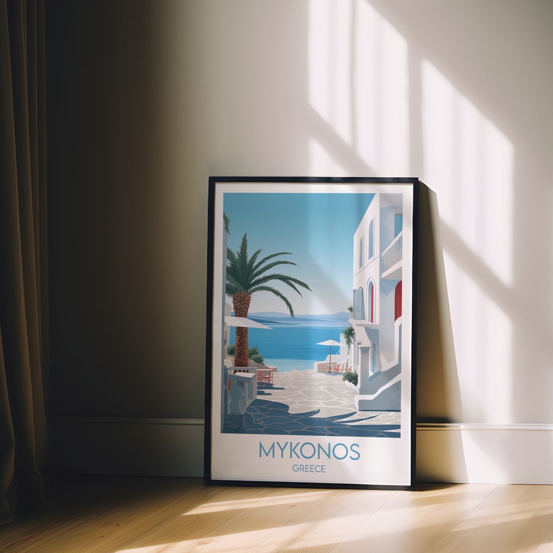 Mykonos Greece Whitewashed Alley Palm Seaside Village Travel Poster - Image 2