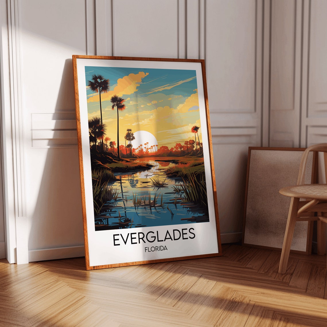 Everglades Florida Marsh Sunset Palm Silhouette Waterway Poster - Image 2