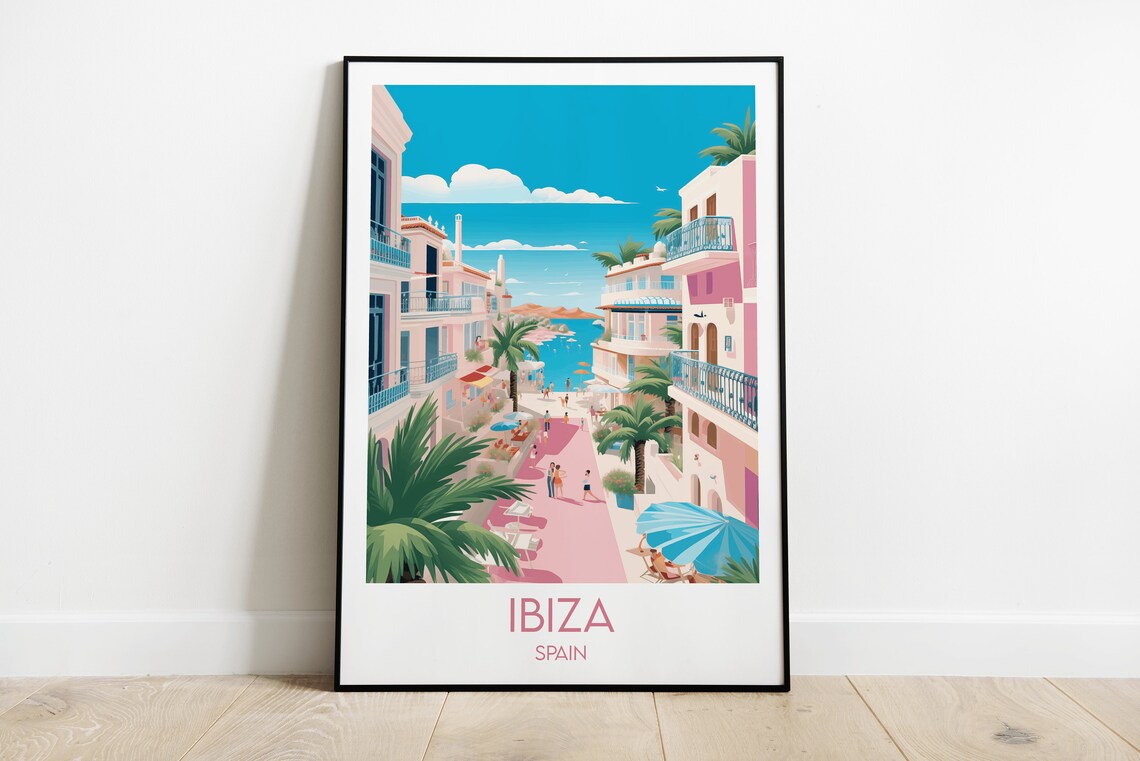 Ibiza Spain Pink Street Palms Old Town Seaside Promenade Poster