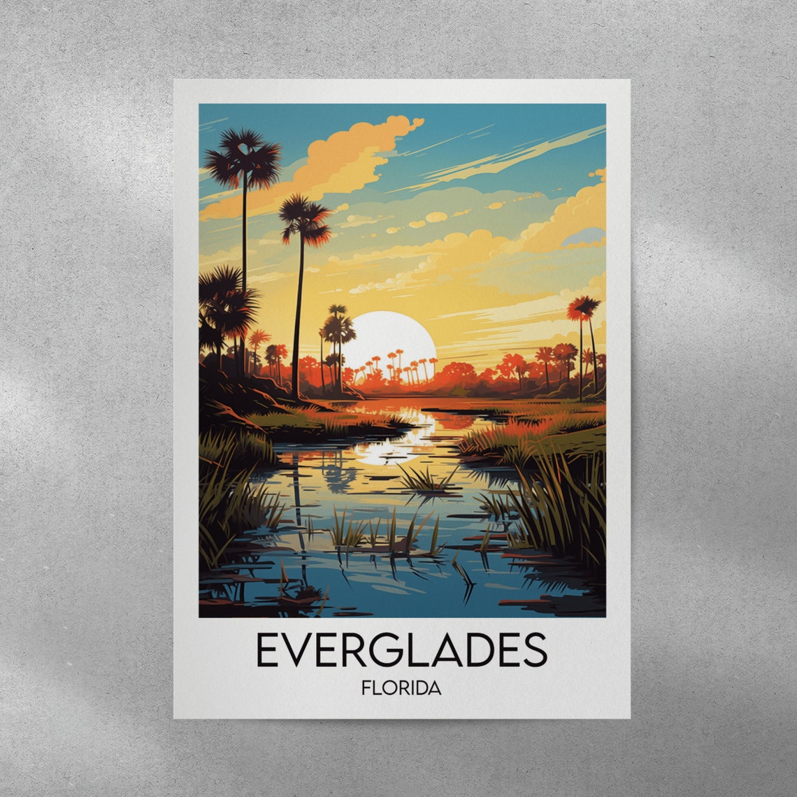Everglades Florida Marsh Sunset Palm Silhouette Waterway Poster - Image 3