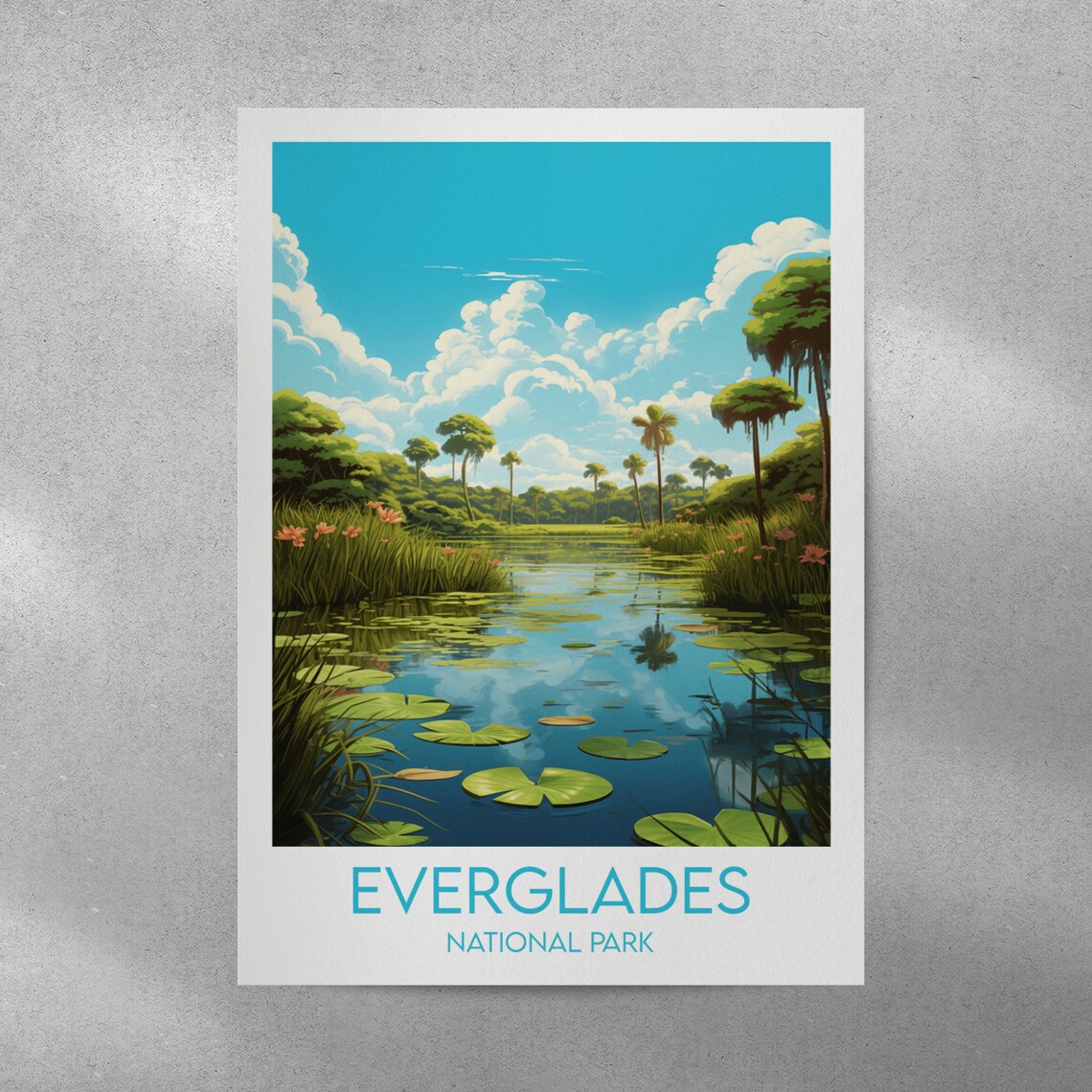 Everglades National Park Lily Pond Palms Blue Sky Travel Poster - Image 3