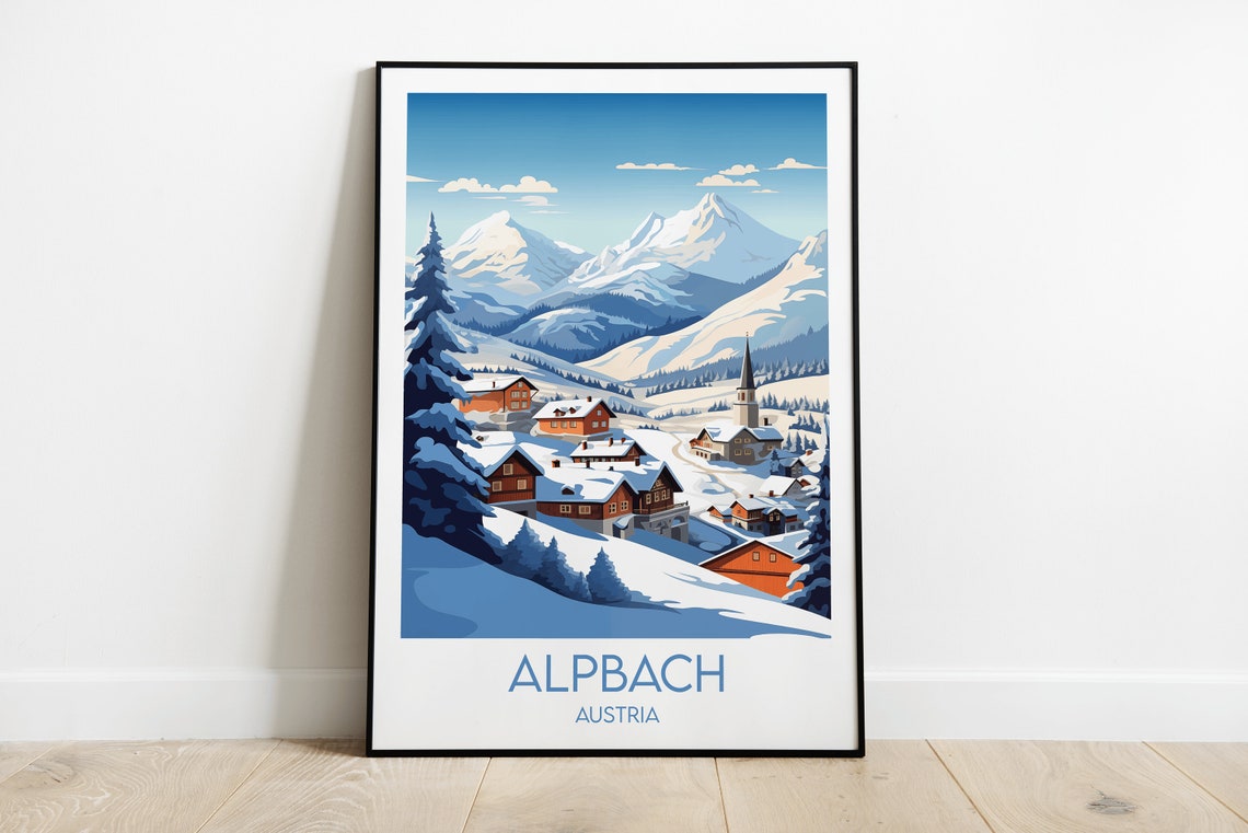Alpbach Austria Winter Village Snow Peaks Tyrolean Travel Poster