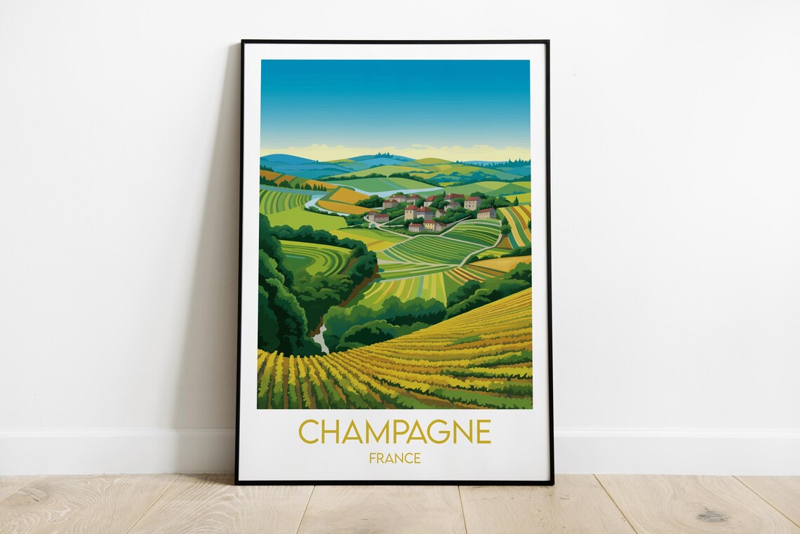 Champagne Vineyards France Travel Poster, Custom
