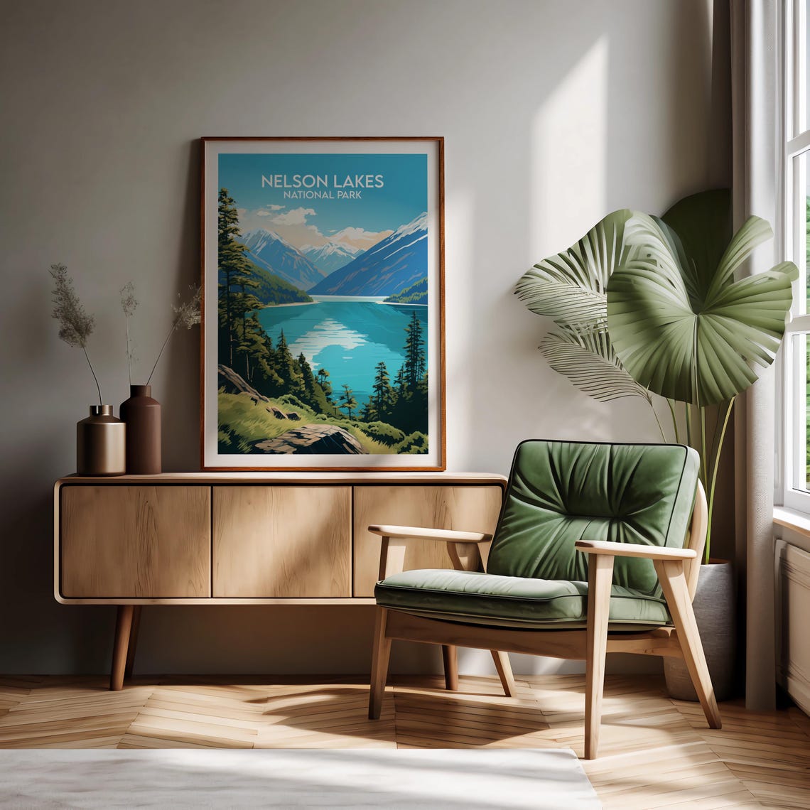 Nelson Lakes National Park Alpine Lake Mountain Travel Poster - Image 2