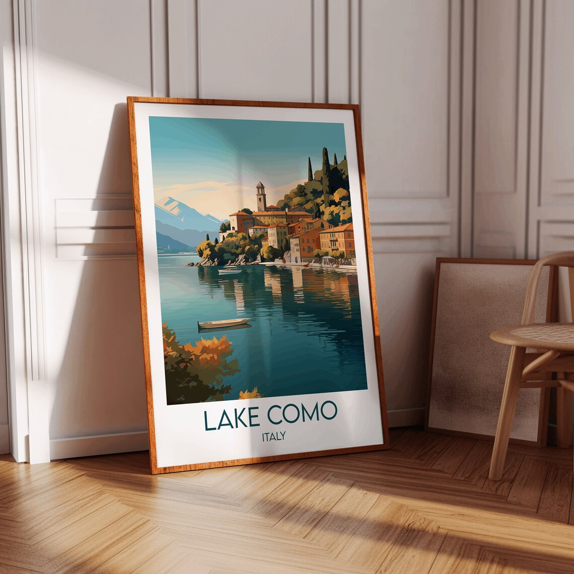 Lake Como Italy Lakeside Village Mountain Water Travel Scene Poster - Image 3