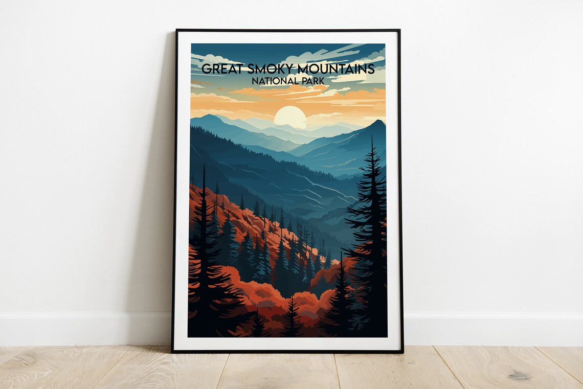 Great Smoky Mountains Sunrise Autumn Vintage National Park Poster