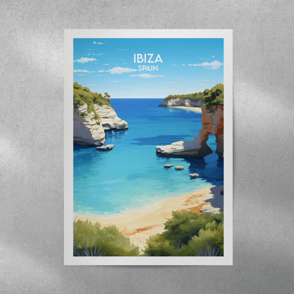 Ibiza Spain Turquoise Cove Hidden Beach Cliffs Seaside Art Poster - Image 3