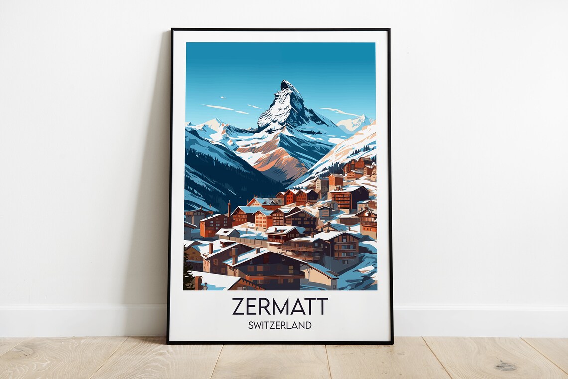 Zermatt Ski Travel Poster, Switzerland Custom Personalised