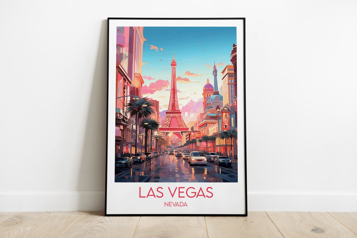 Las Vegas Nevada Sunset Strip Eiffel Tower Retro Travel Poster