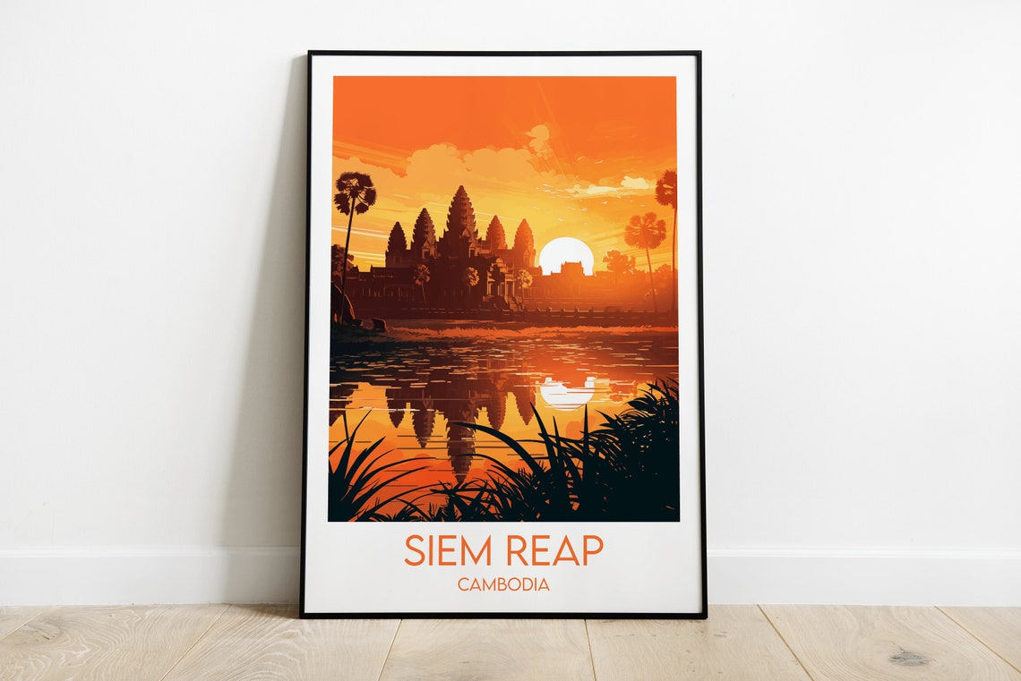 Siem Reap Cambodia Angkor Wat Sunset Temple Travel Wall Poster