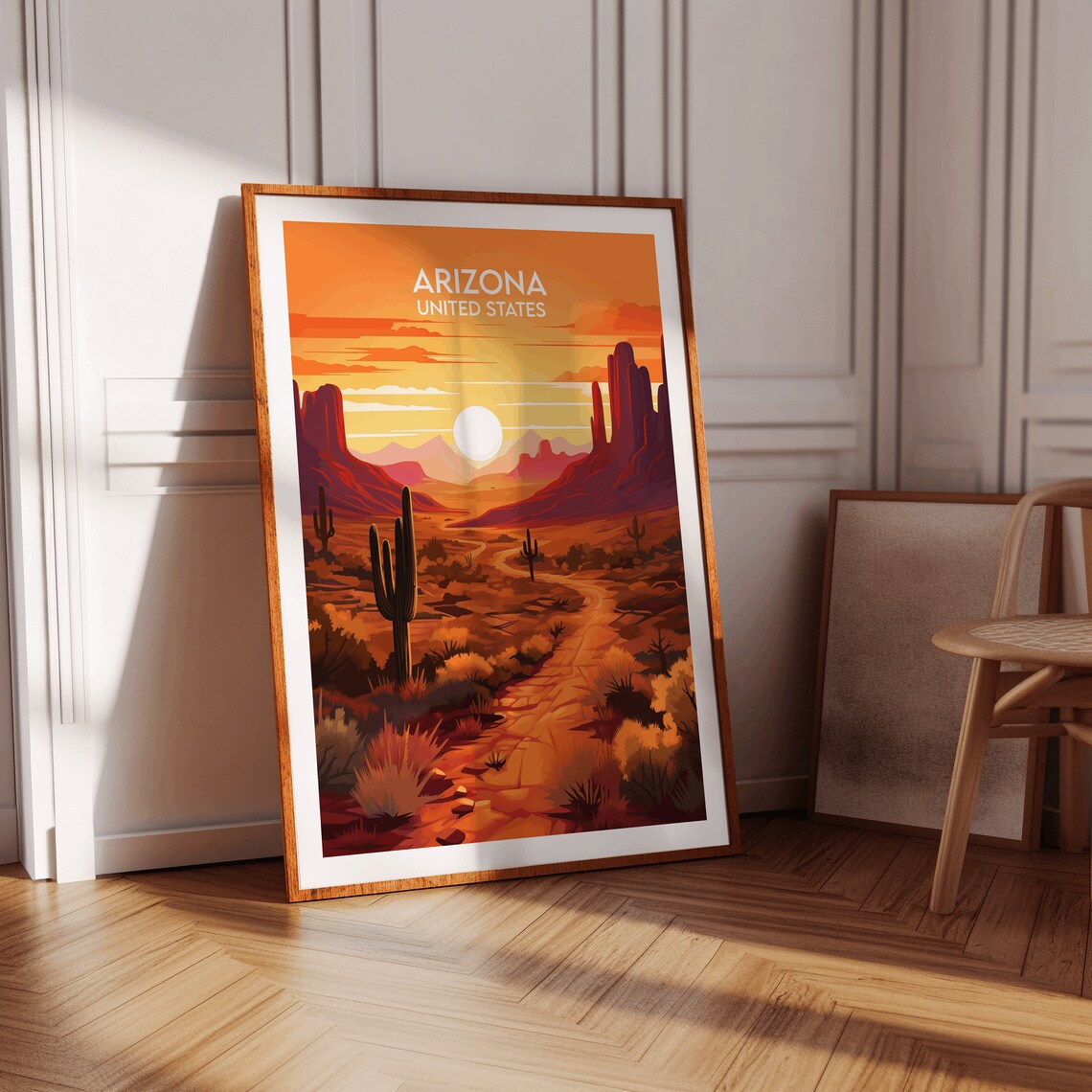 Arizona United States Red Desert Sunset Saguaro Cacti Travel Poster - Image 2