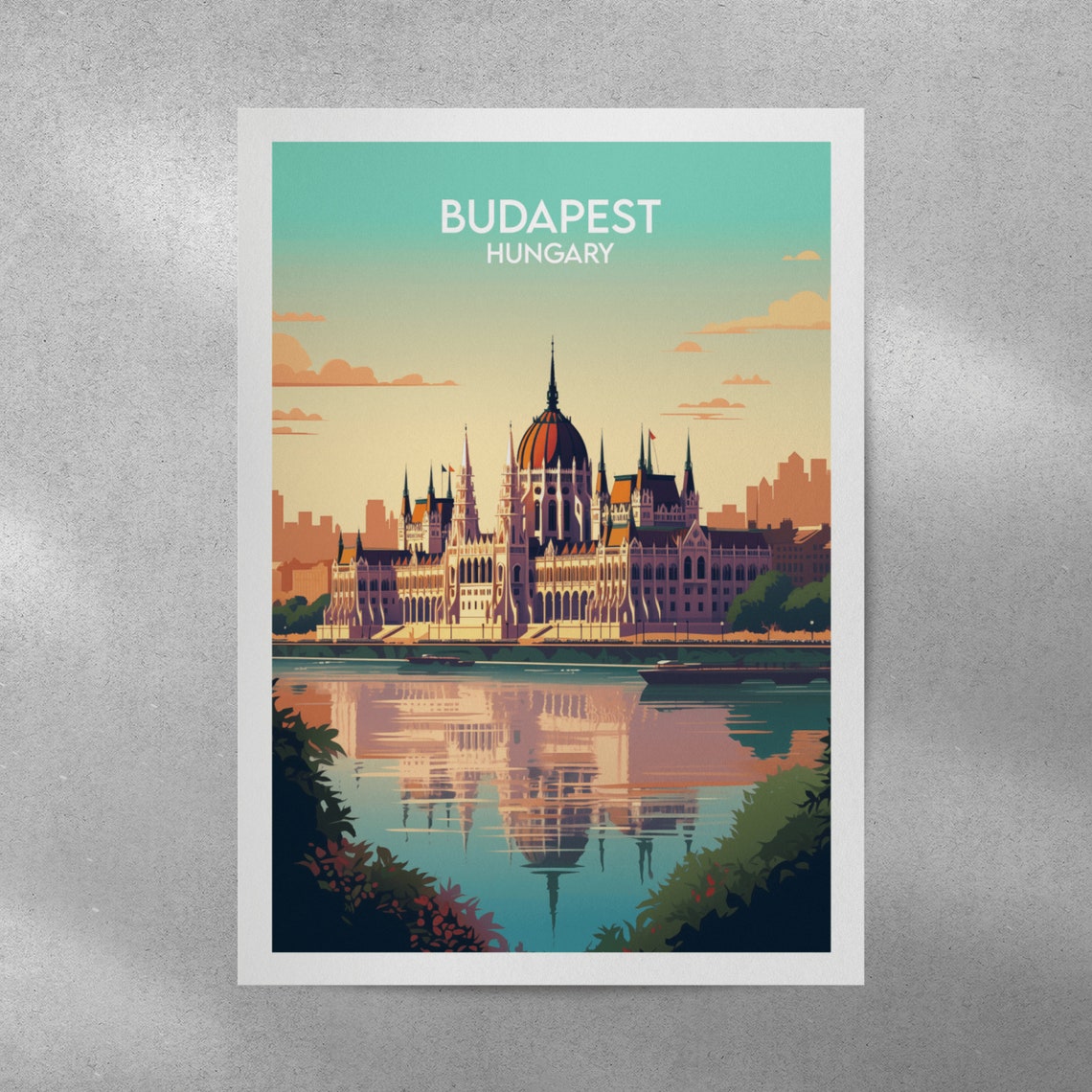 Budapest Hungary Parliament Danube Sunset Vintage Travel Poster - Image 5