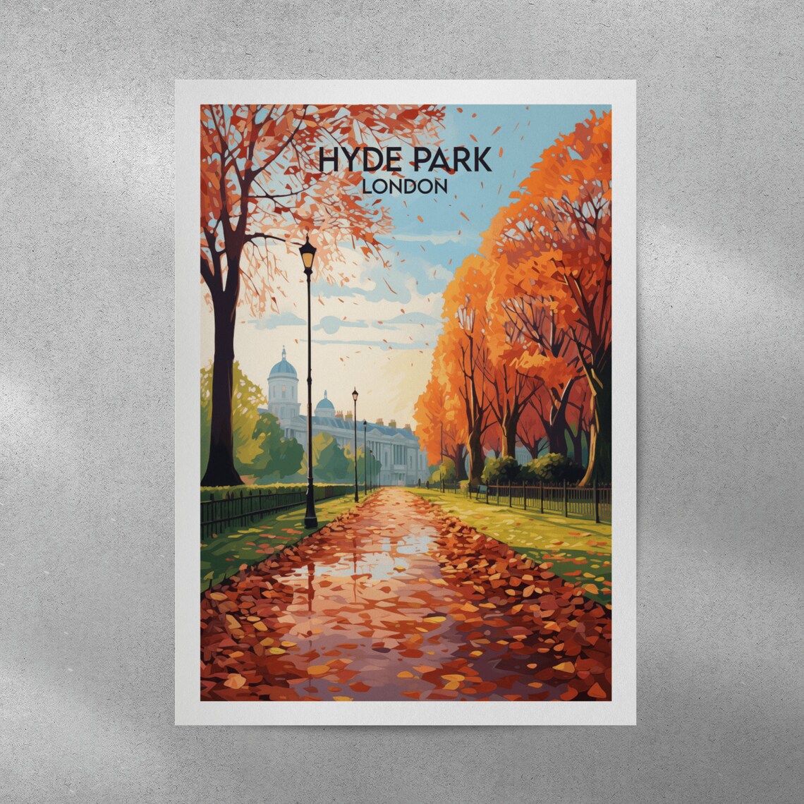 Hyde Park London Autumn Leaves Tree Avenue Vintage Travel Poster - Image 4
