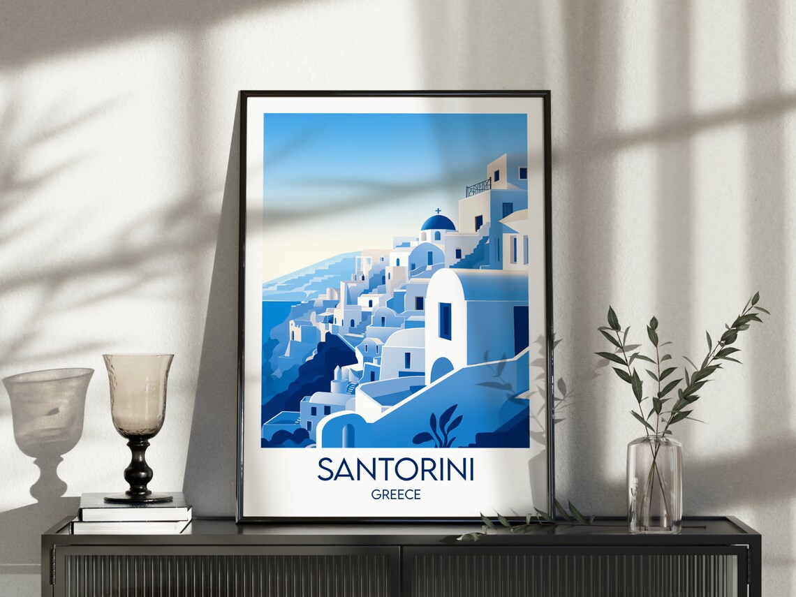 Santorini Greece Blue White Cycladic Island Village Travel Poster - Image 5