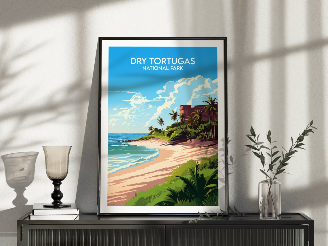 Dry Tortugas National Park Sandy Beach Palm Trees Travel Poster - Image 3