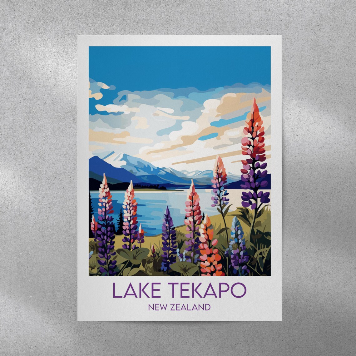 Lake Tekapo New Zealand Lupine Flowers Alpine Lake Travel Poster - Image 4