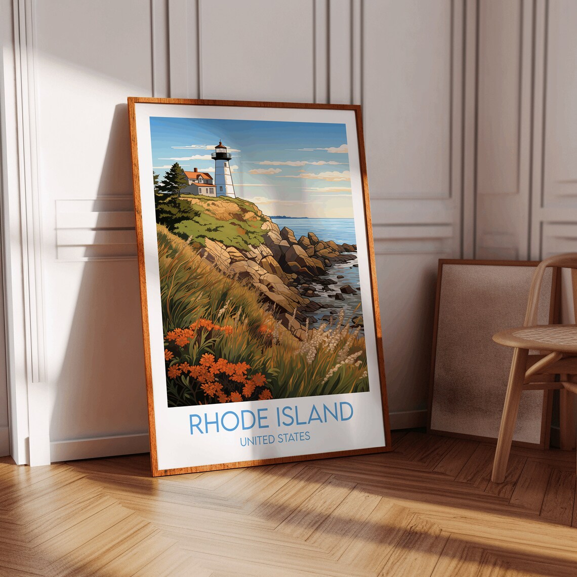 Rhode Island Lighthouse Rocky Coast Wildflowers Travel Poster - Image 3