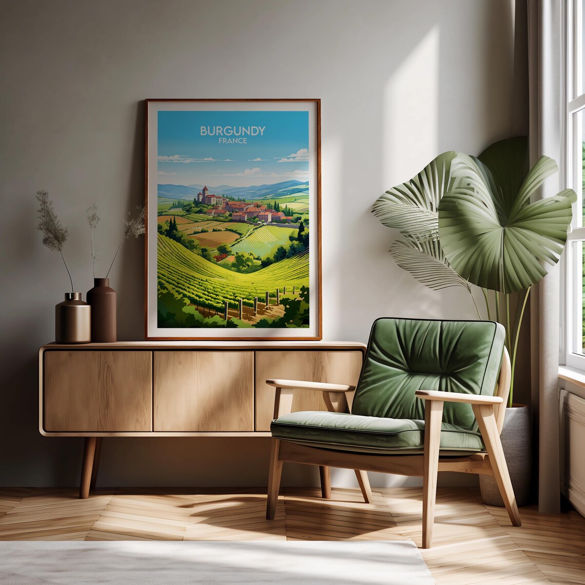Burgundy France Hilltop Village Vineyards Vintage Travel Poster - Image 2