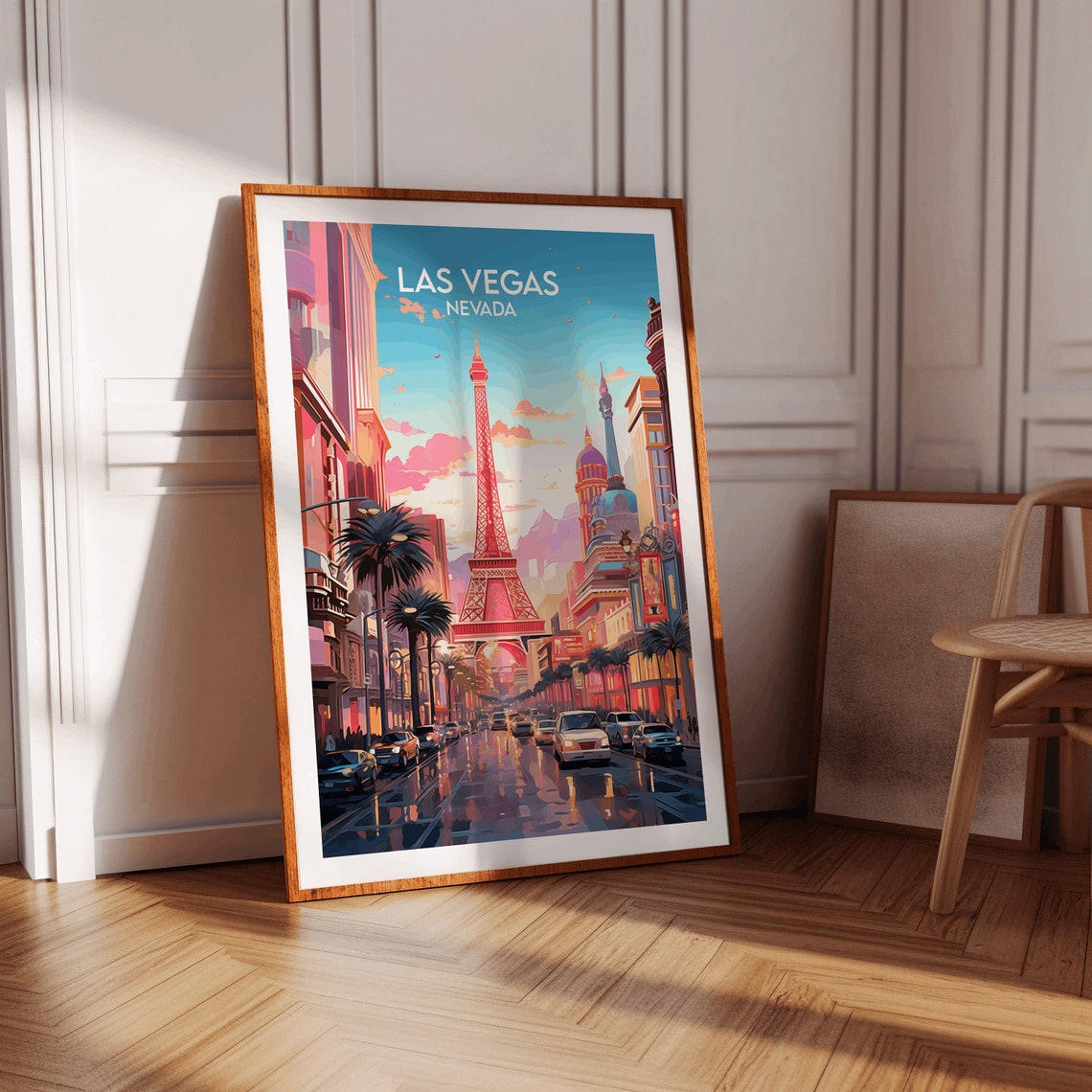 Las Vegas Nevada Eiffel Tower Strip Sunset Vintage Travel Poster - Image 2