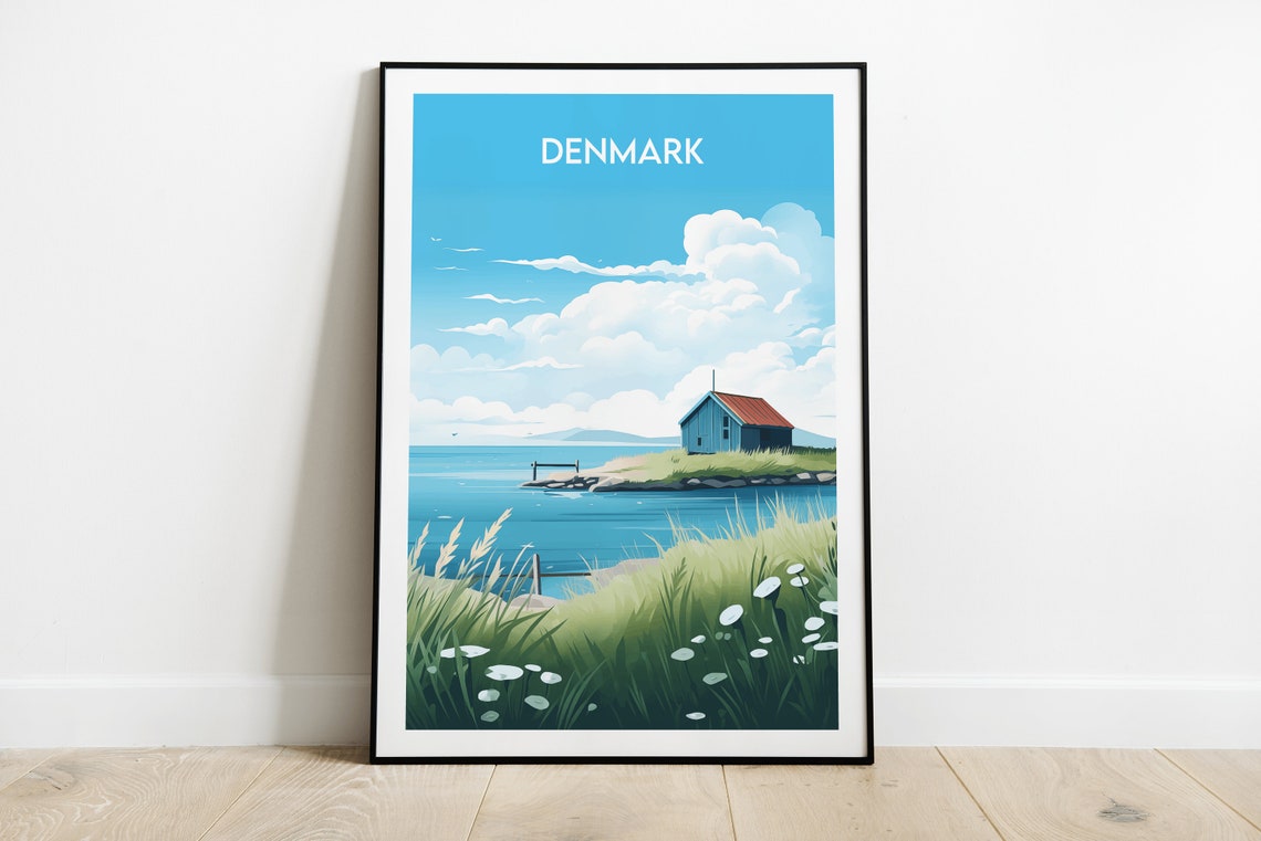 Denmark Coastal Cottage Scandinavian Seaside Vintage Travel Poster