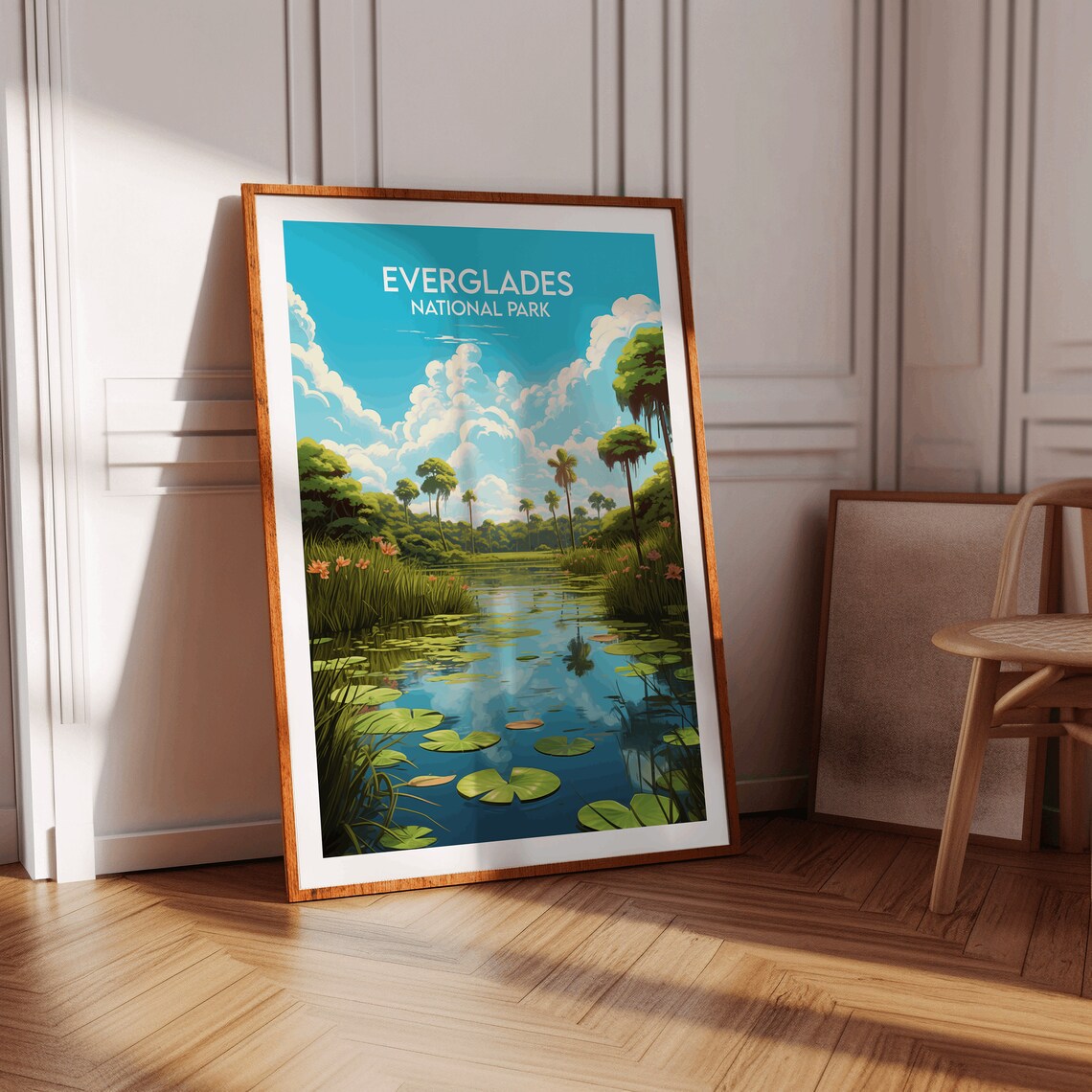 Everglades National Park Water Lily Pond Palms Cloudy Sky Poster - Image 2
