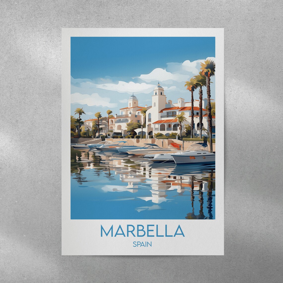 Marbella Spain Marina Harbor Palm Waterfront Vintage Travel Poster - Image 4