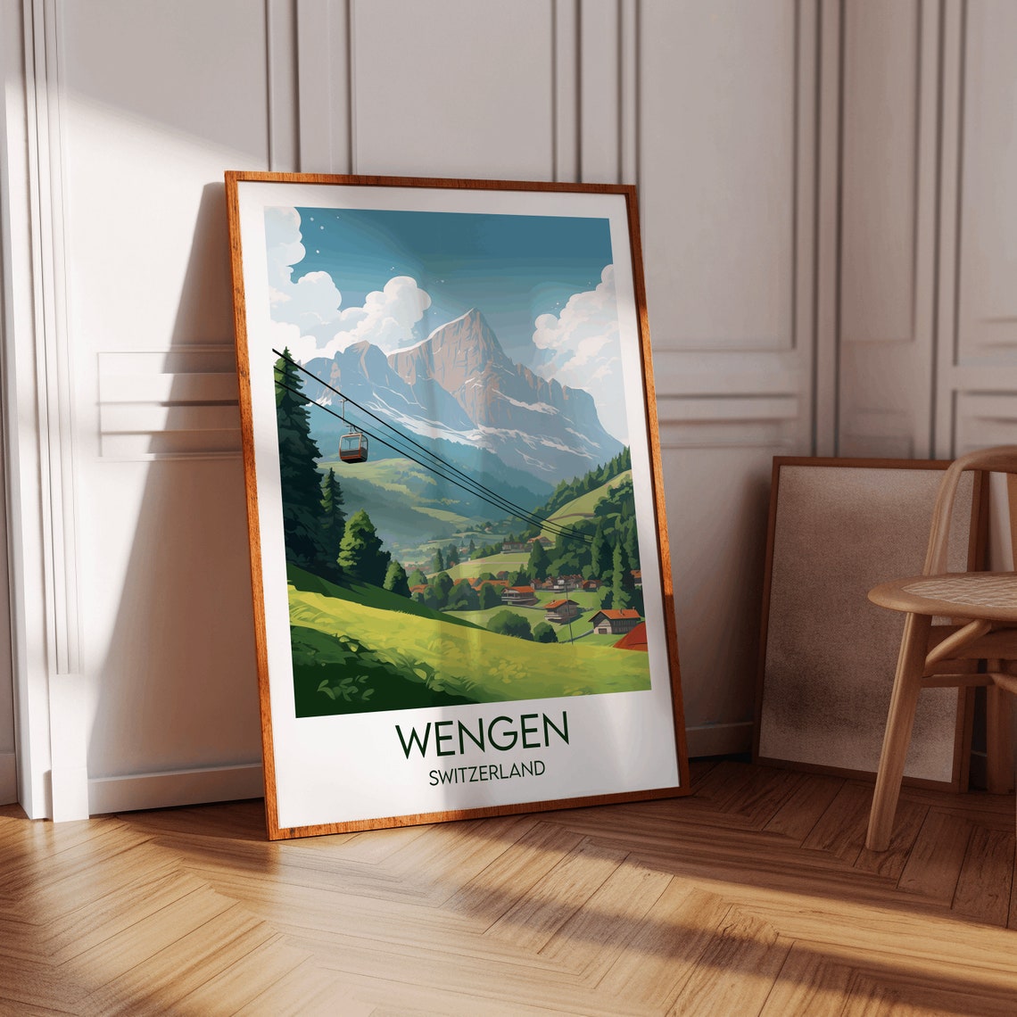 Wengen Switzerland Cable Car Alpine Village Mountain View Poster - Image 2