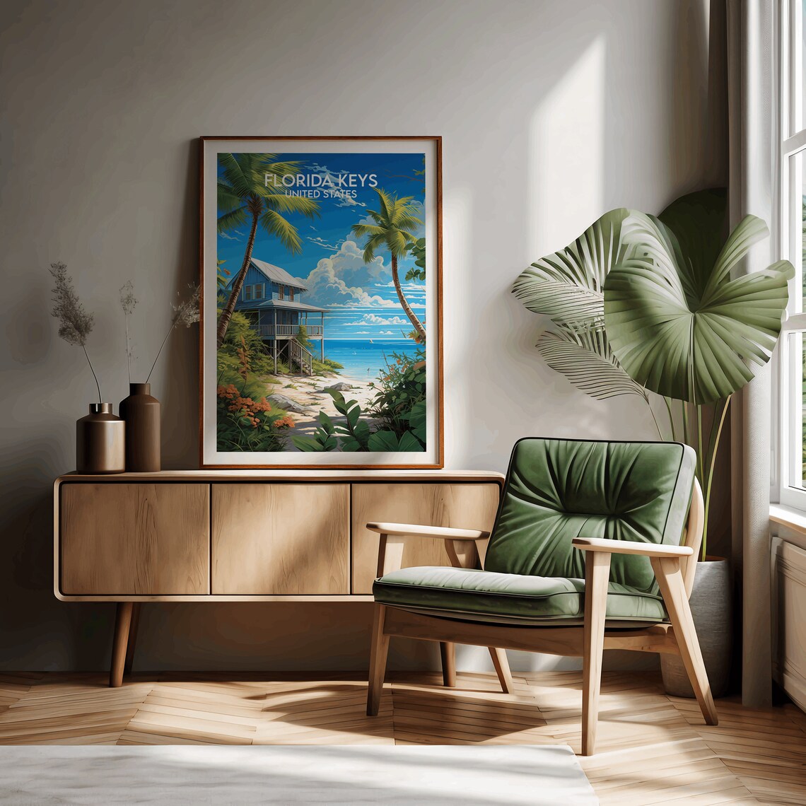 Florida Keys Beach House Palm Trees Coastal Vintage Travel Poster - Image 2