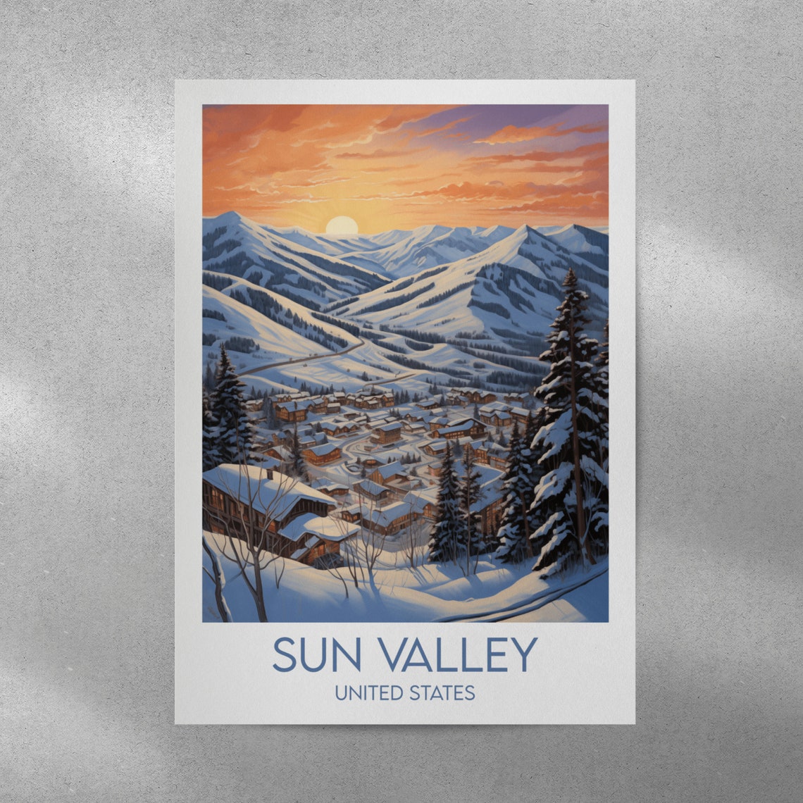 Sun Valley Ski Resort Sunset Village Vintage American Travel Poster - Image 4