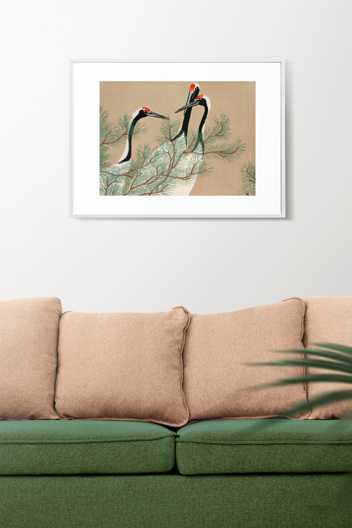 Japanese Red Crowned Cranes Pine Branch Woodblock Art Poster - Image 2