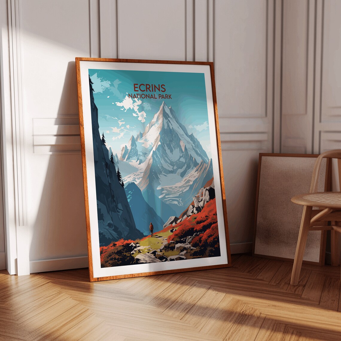 Snowy Ecrins National Park France Alpine Peak Hiker Travel Poster - Image 3