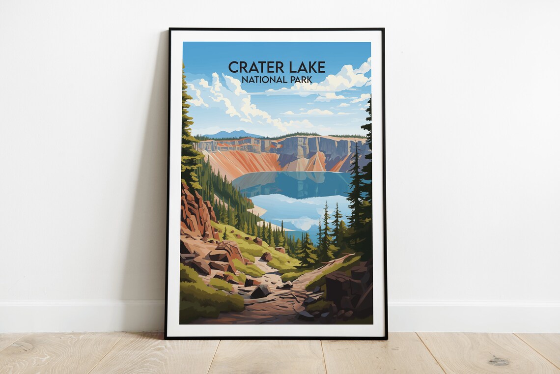 Crater Lake National Park Mirror Lake Pine Forest Travel Poster