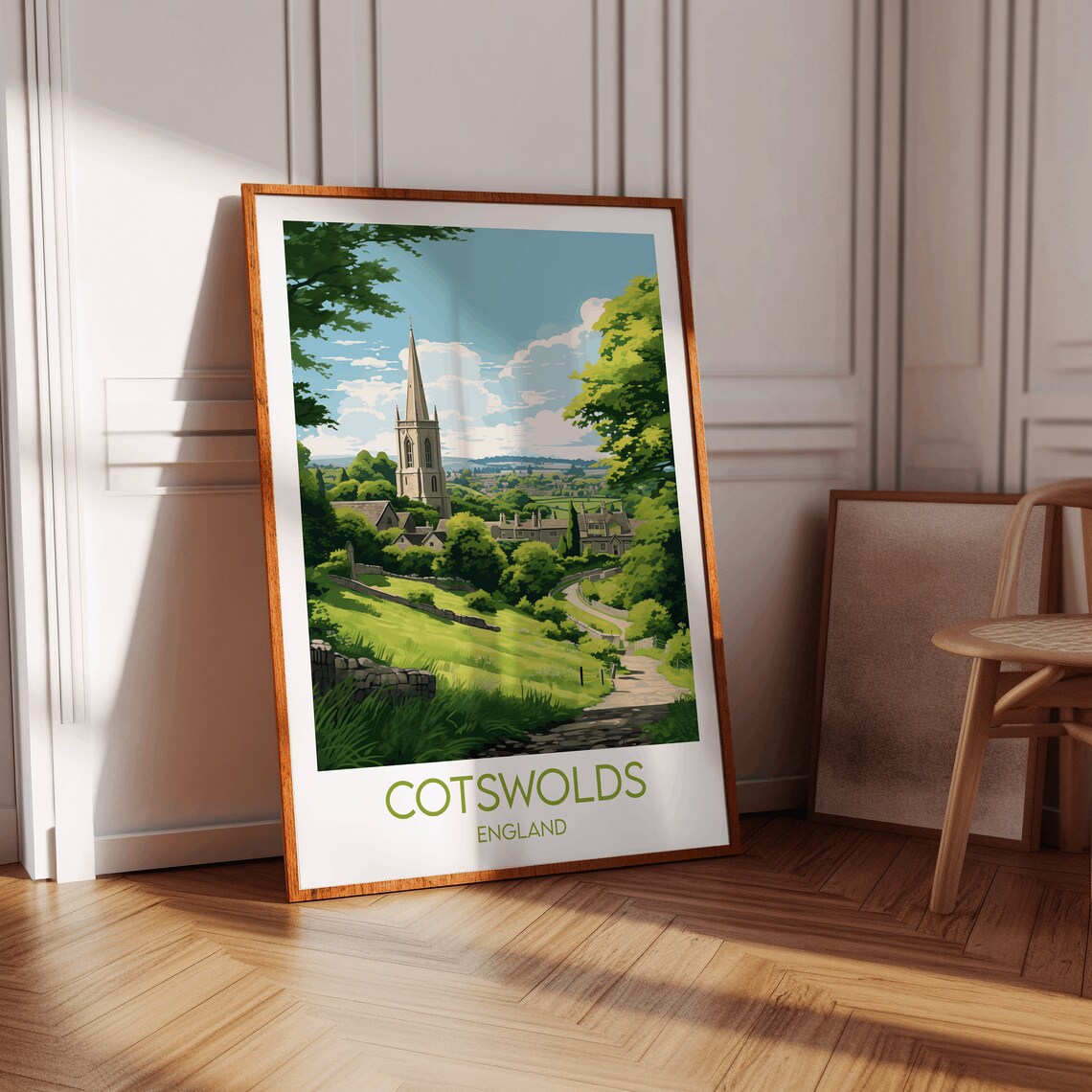 Cotswolds England Stone Church Countryside View Travel Poster - Image 2