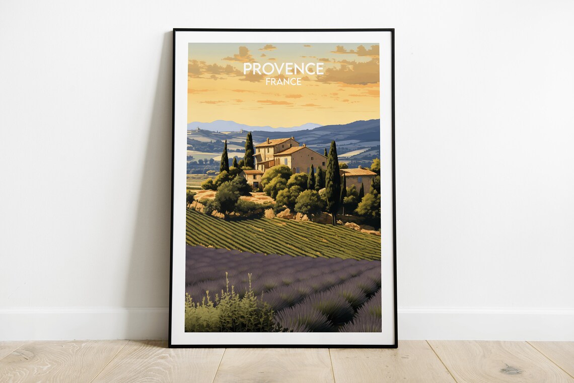 Provence France Lavender Fields Farmhouse Retro Travel Poster