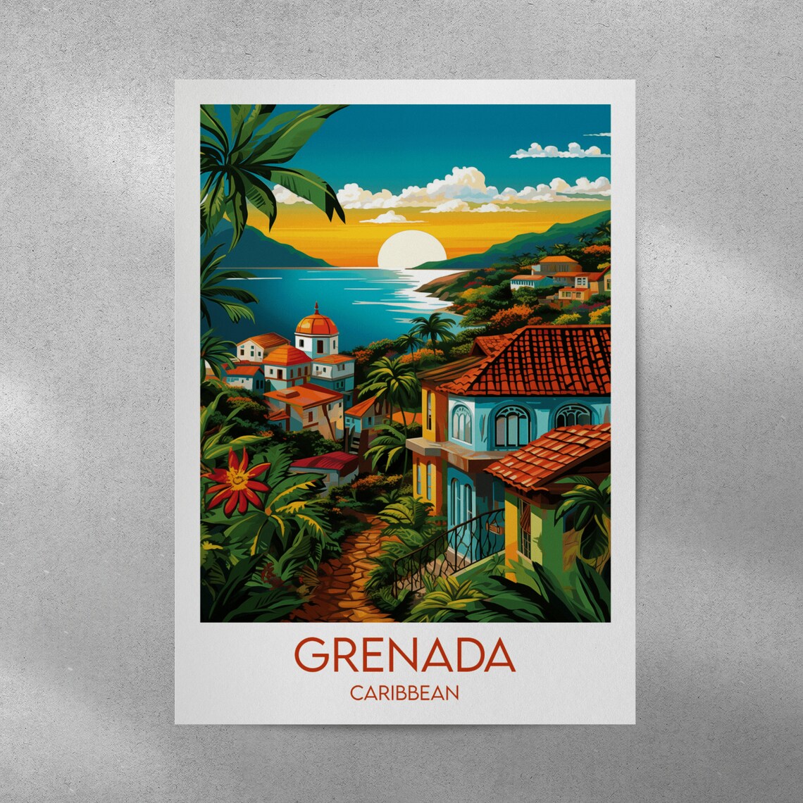 Grenada Caribbean Tropical Bay Colorful Island Town Art Poster - Image 3