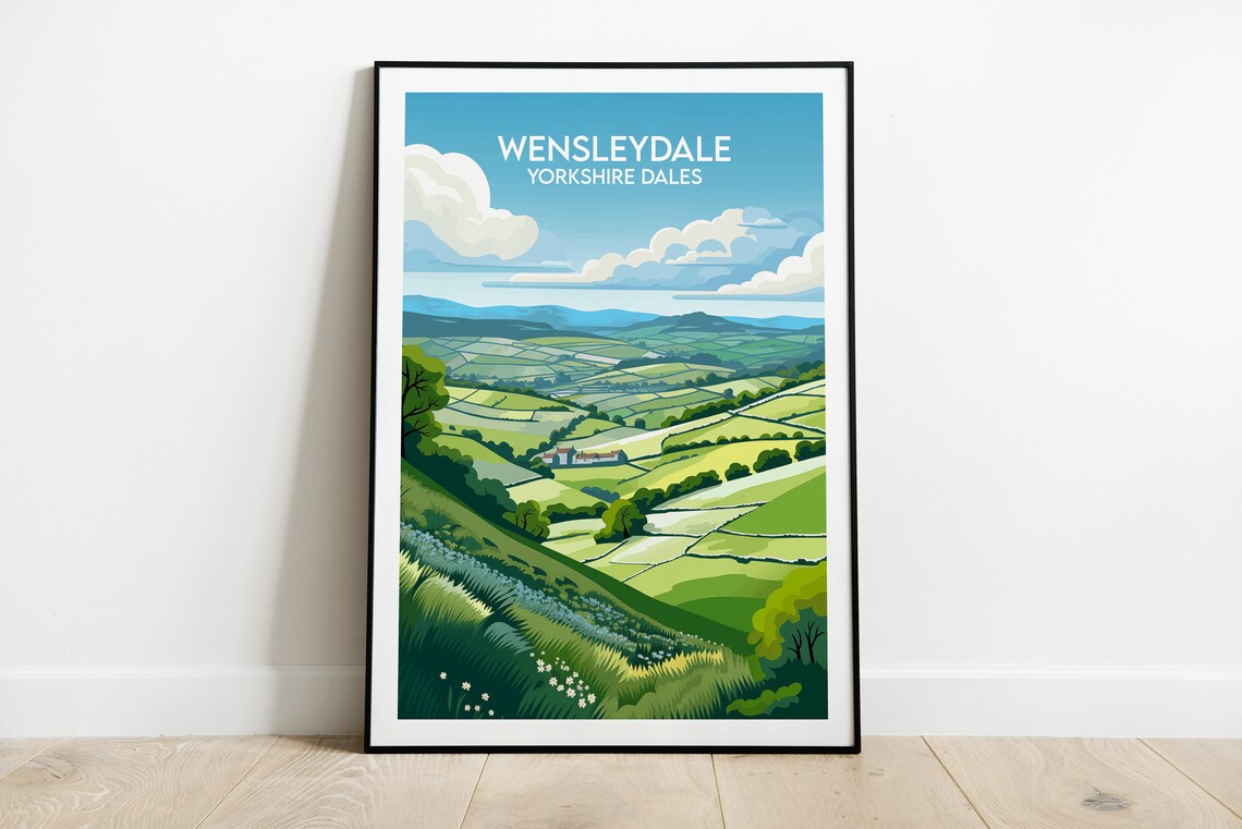 Wensleydale Yorkshire Dales Green Valley Vintage Travel Poster