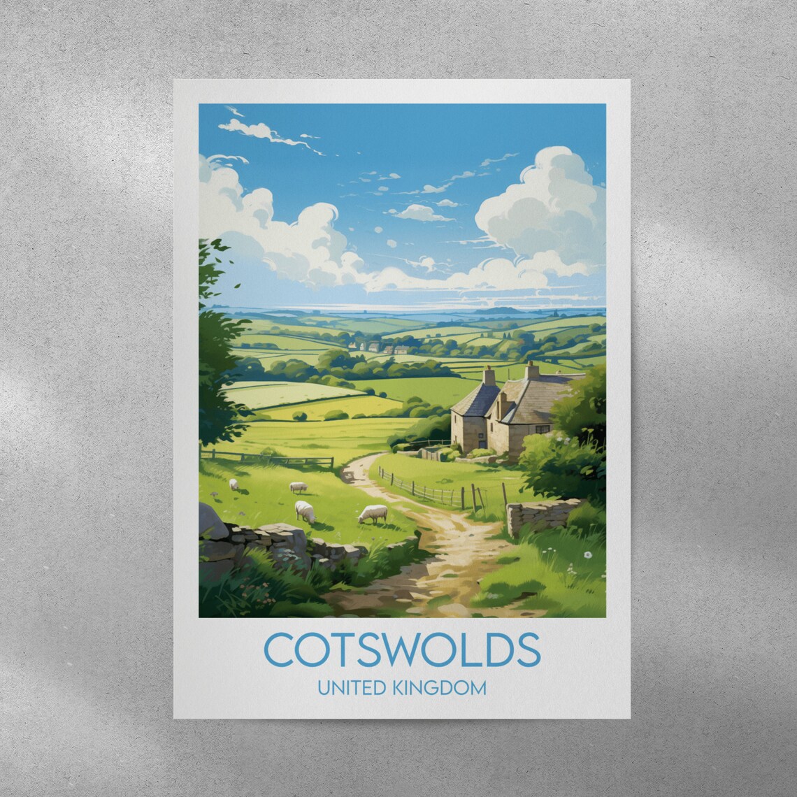 Cotswolds England Rolling Hills Country Cottage Travel Poster - Image 3