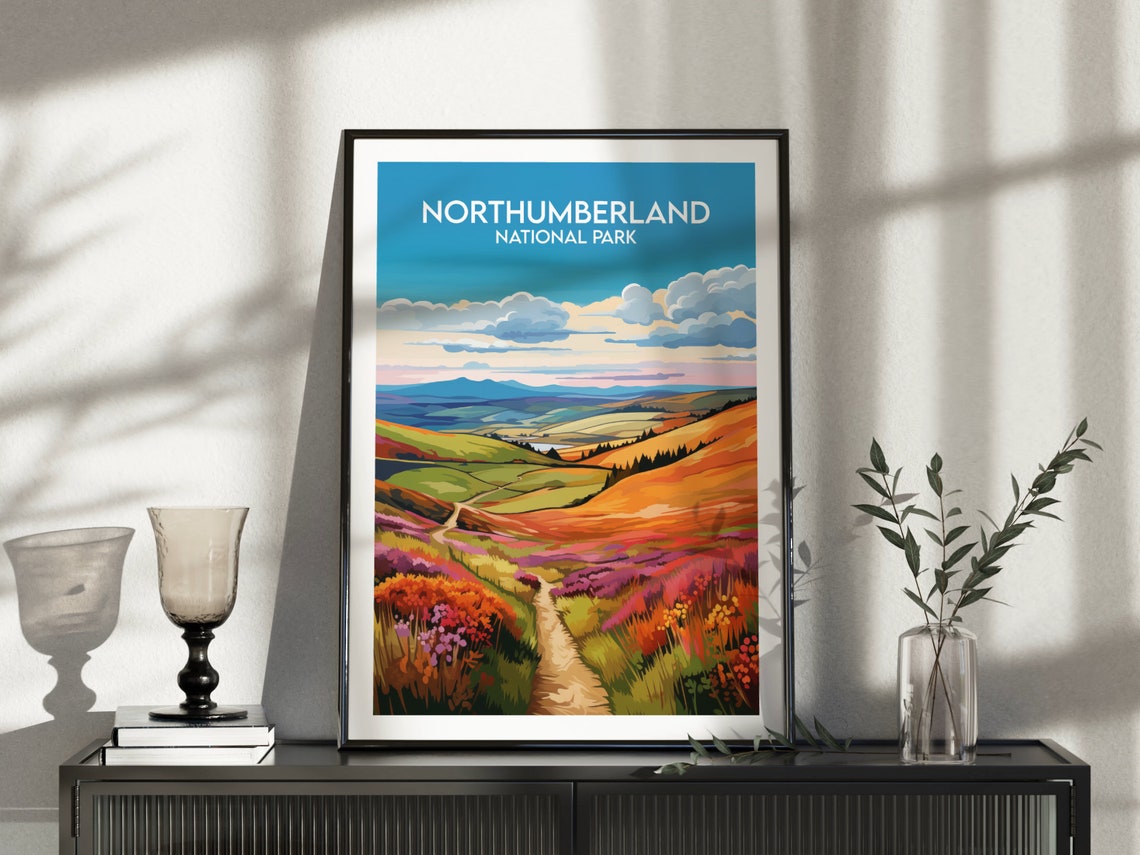 Northumberland National Park Heather Hills Vintage Travel Poster - Image 3