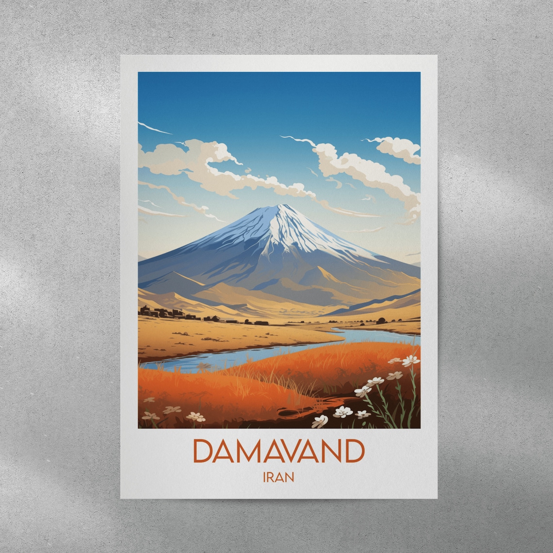 Damavand Iran Volcano Summit Wildflower Field Scenic Travel Poster - Image 3