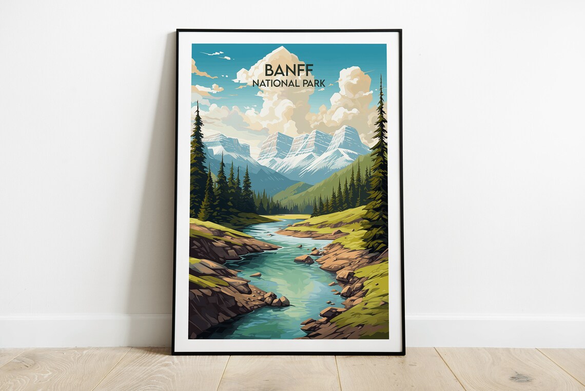 Banff National Park Canada Turquoise River Mountain View Travel Poster