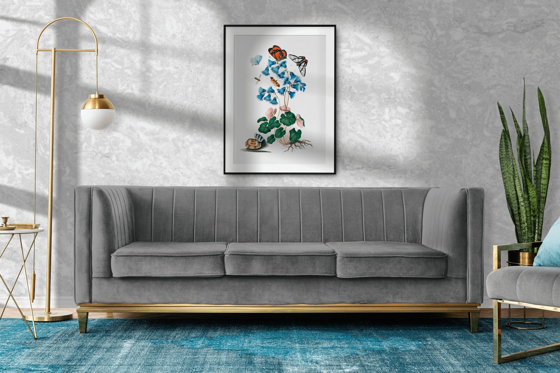 Blue Bellflower Botanical Illustration with Butterflies Vintage Poster - Image 2