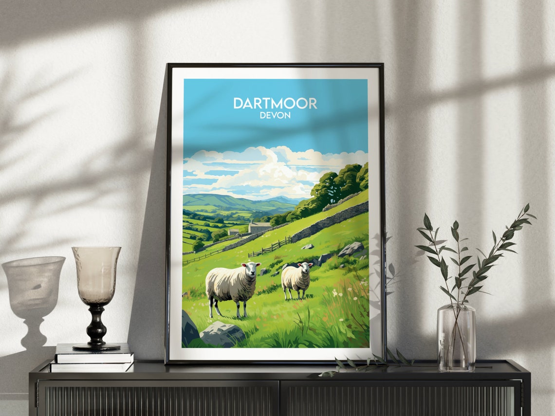 Dartmoor Devon Sheep Pasture Stone Walls Vintage Travel Poster - Image 3
