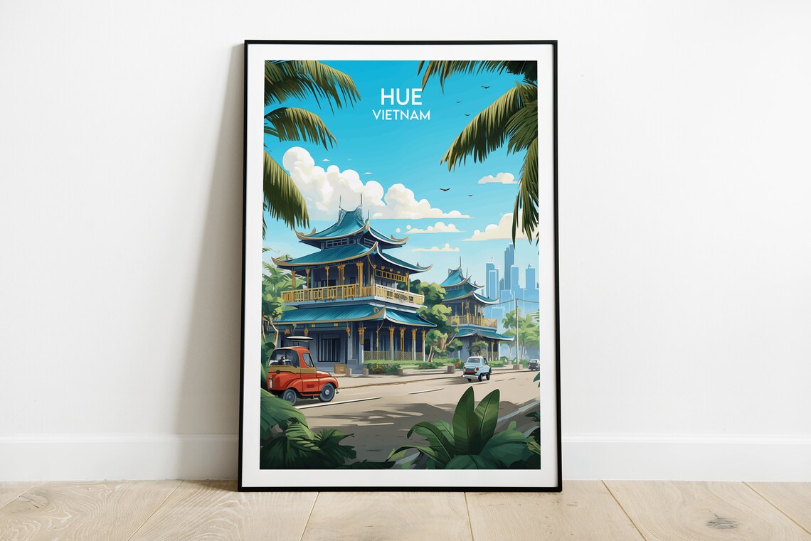 Hue Vietnam Imperial Pagoda Street Palms Heritage City Art Poster
